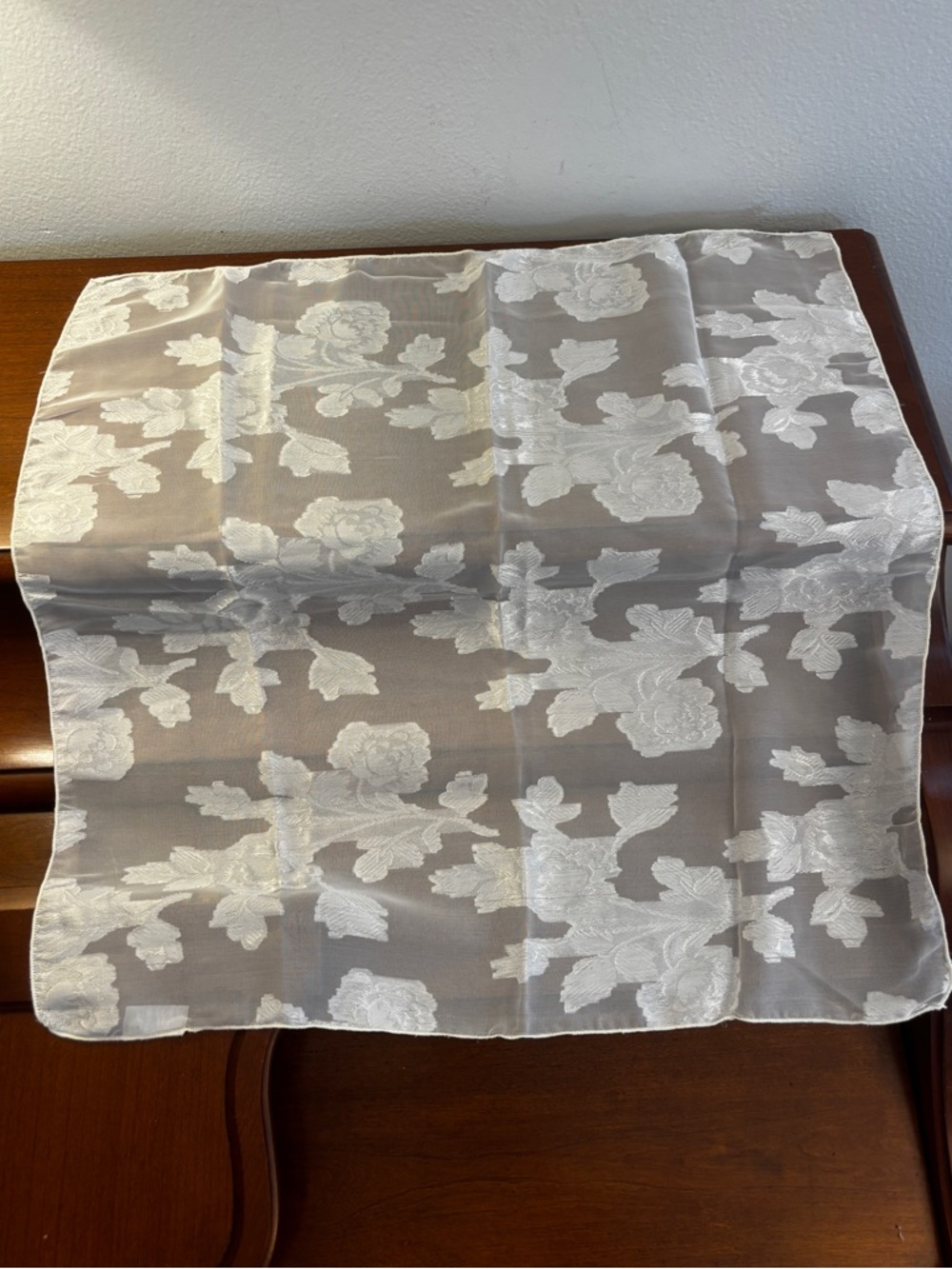 Cejon White Sheer Floral Embroidered Scarf Shawl Wrap